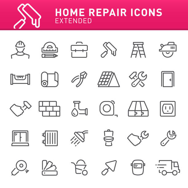 Home Repair Icons Construction, repair, home repair, icon, icon set, work tools hardwood stock illustrations