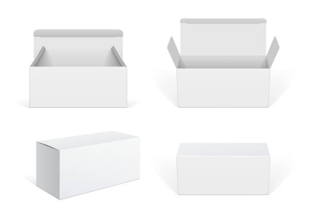 realistyczny biały zestaw kartonów opakowań - box white packaging blank stock illustrations