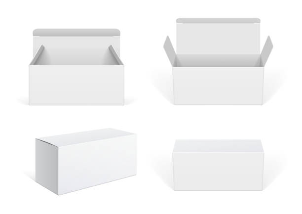 ilustrações de stock, clip art, desenhos animados e ícones de realistic white package cardboard box set - blank box