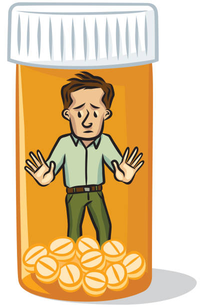 Opioid Addiction Man trapped in the world of prescription painkiller addiction - concept fentanyl stock illustrations