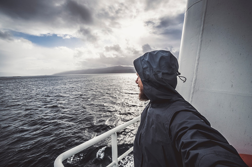 Man selfie on a sailing vessel