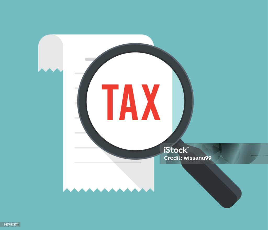Tax finance concept with bill and magnifying glass. Vector illustration Tax stock vector