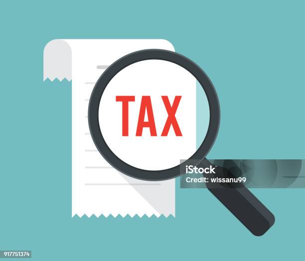 Tax Finance Concept With Bill And Magnifying Glass Vector Illustration Stock Illustration - Download Image Now