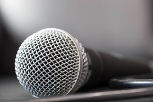 istock Closed up of omni directional microphone in low key tone. 917759278