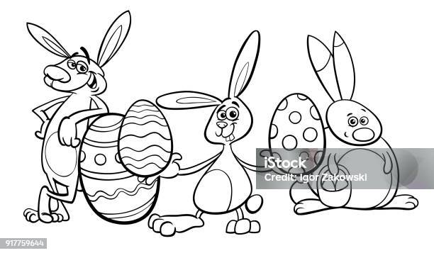 Bunny And Easter Egg Cartoon Illustration Stock Illustration - Download Image Now - Easter, Coloring, Black And White