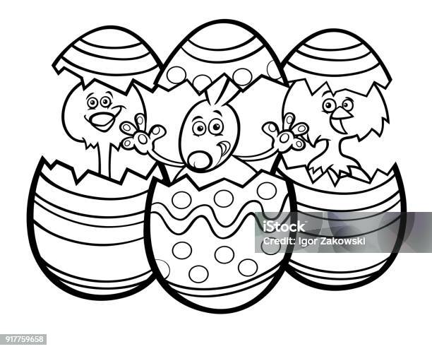 Cartoon Easter Bunny And Chickens Color Book Stock Illustration - Download Image Now - Easter, Coloring, Coloring Book Page - Illlustration Technique