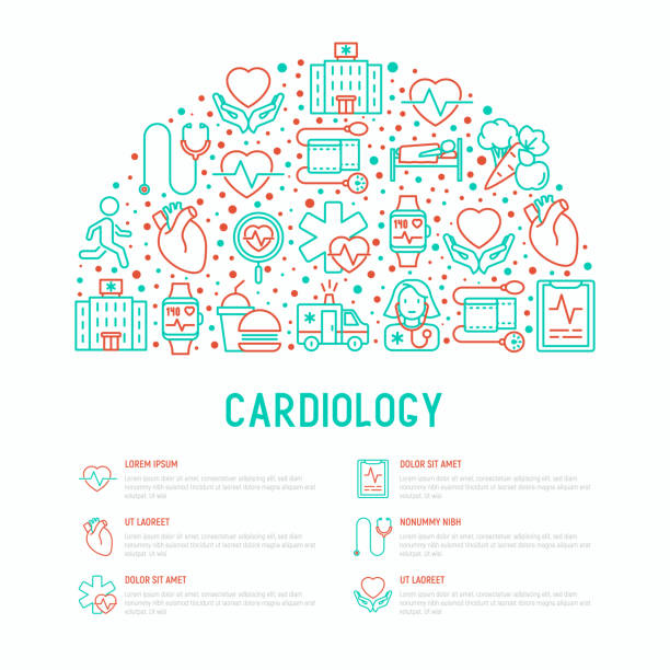 얇은 선 아이콘 세트 30 원에 심장 개념: 심장, 청진 기, 병원, pulsometer, 제품은, 심장 박동. 현대 벡터 일러스트 레이 션 배너, 웹 페이지, �인쇄 미디어. - human cardiovascular system heart shape human hand healthy lifestyle stock illustrations