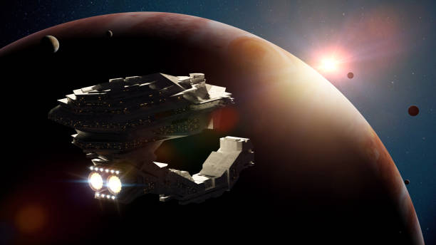 istock spaceship in orbit of planet Jupiter (science fiction illustration) 917762392