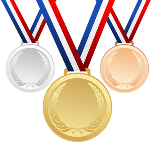 istock Set of gold, silver and bronze medals with ribbons 917762448