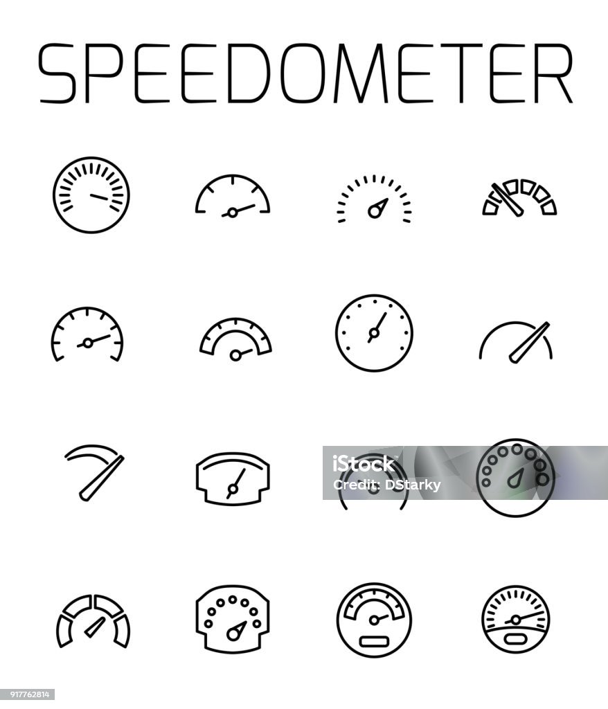 Speedometer related vector icon set. Speedometer related vector icon set. Well-crafted sign in thin line style with editable stroke. Vector symbols isolated on a white background. Simple pictograms. Icon Symbol stock vector