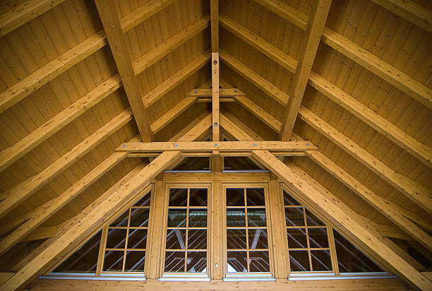 istock Wooden roof top construction 91776906