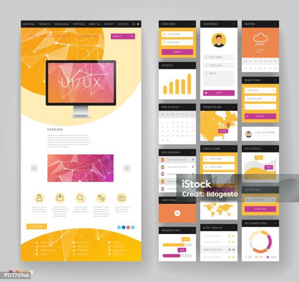 Website Template Design With Interface Elements Stock Illustration ...