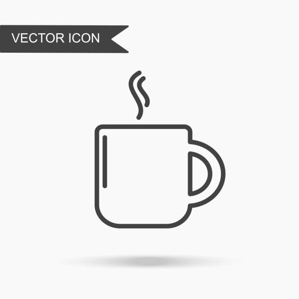 コーヒー香り付きアイコンをマグカップのモダンでシンプルなベクター イラストです。アプリケーション、web サイト、インターフェイス、ビジネス プレゼンテーションの細い線とフラット イメージは、白のインフォ グラフィック分離された背景 - コーヒーカップ点のイラスト素材／クリップアート素材／マンガ素材／アイコン素材