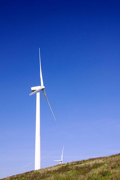 Wind turbines farm stock photo