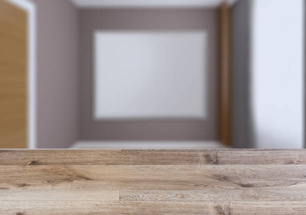 istock Background with empty wooden table. Flooring. Modern blank  office Cabinet. 917774790