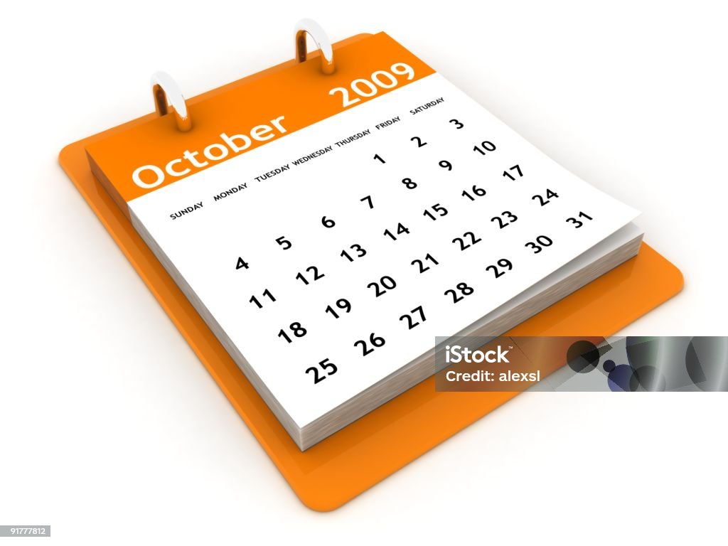 De outubro de 2009-laranja calendário série - Foto de stock de Calendário royalty-free