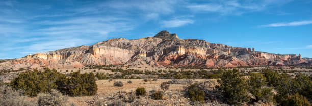 Abiquiu area panorama Landscape near Abiquiu, northern New Mexico. American Southwest. santa fe new mexico mountains stock pictures, royalty-free photos & images