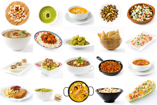 Food around the world collage isolated on white background