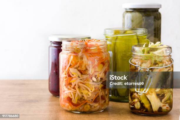 Fermented Preserved Vegetables In Jar Stock Photo - Download Image Now - Fermenting, Food, Probiotic