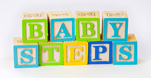 Wooden Blocks Spell Baby Steps stock photo