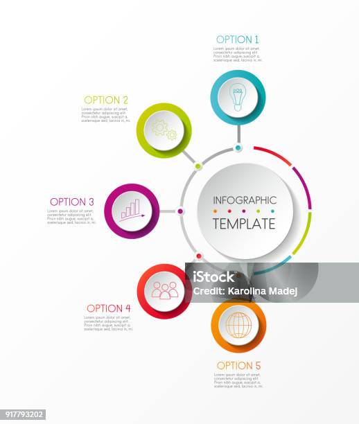 Chronologie De Compagnie Infographie Coloré Vector Vecteurs libres de droits et plus d'images vectorielles de Cinq objets