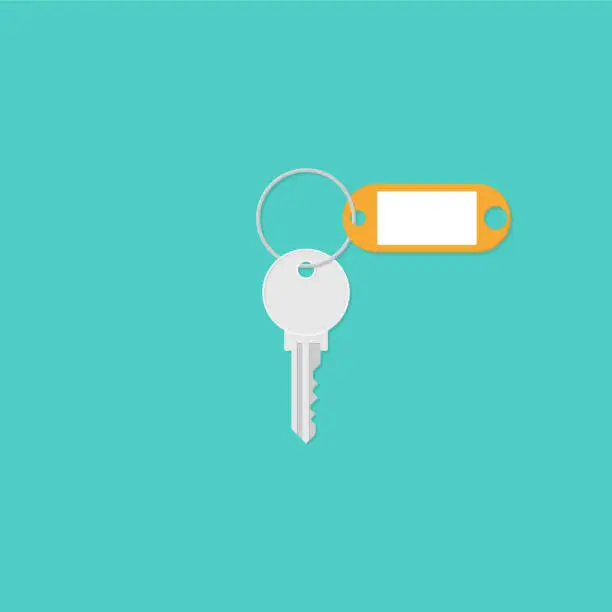 Vector illustration of Key with a blank key-tag. Illustration in flat style