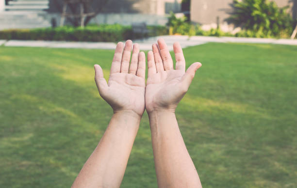 people open empty hands with palms up.focus palm hands action like pray to worship. - 5599 imagens e fotografias de stock