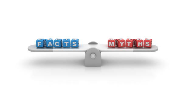 istock Seesaw with Facts Myths Buzzword Cubes - 3D Rendering 917820978