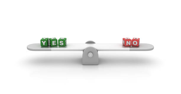 istock Seesaw with Yes No Buzzword Cubes - 3D Rendering 917821066