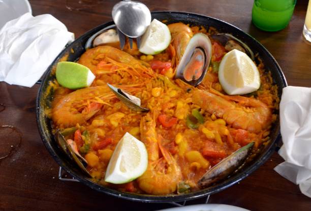 istock Fresh Paella served on a casserole. Traditional Spanish cuisine. 917821772