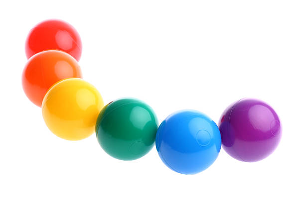 istock Six shiny coloured plastic toy balls isolated on white 91782395