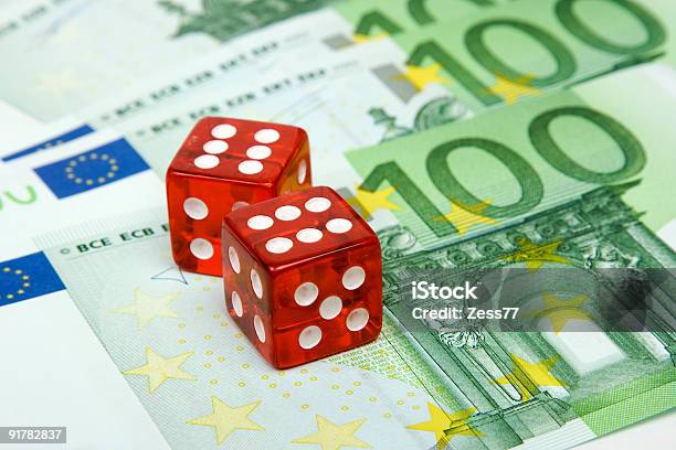 Red Dices On Money Background Stock Photo - Download Image Now - Backgrounds, Business, Chance