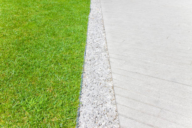 istock Green lawn with stone floor - image with copy space 917831980