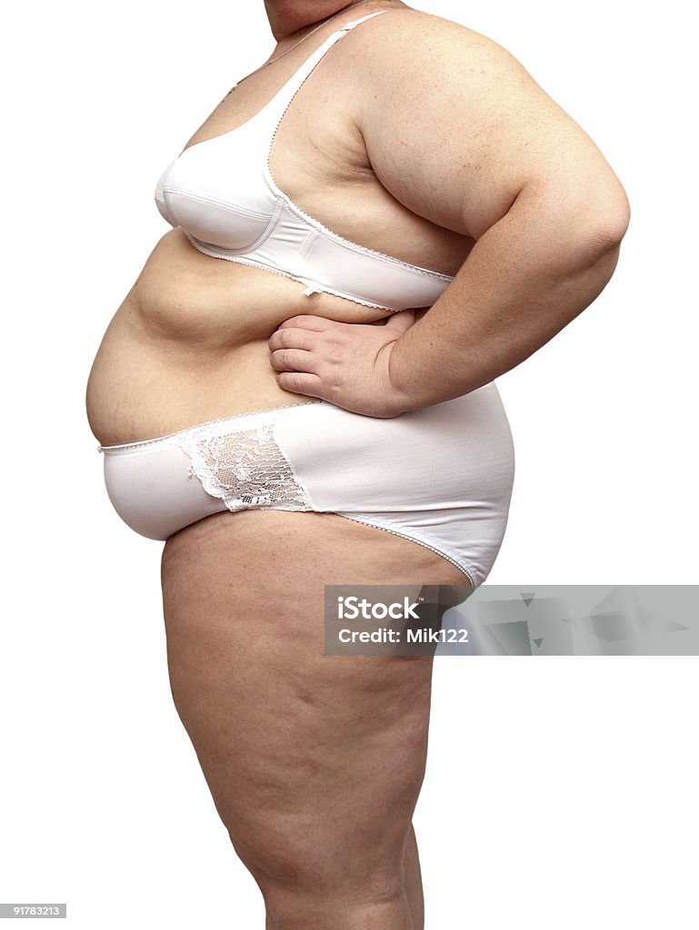 overweight woman body in underwear  Addiction Stock Photo