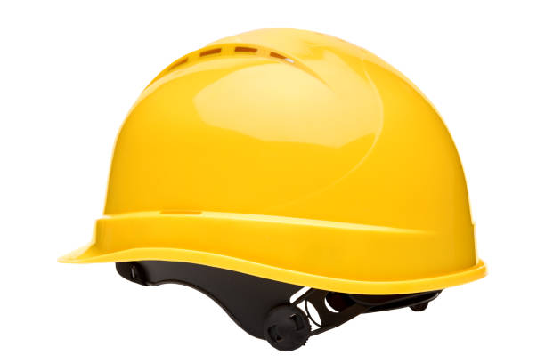 istock Yellow safety helmet isolated on white background rear view 917832712