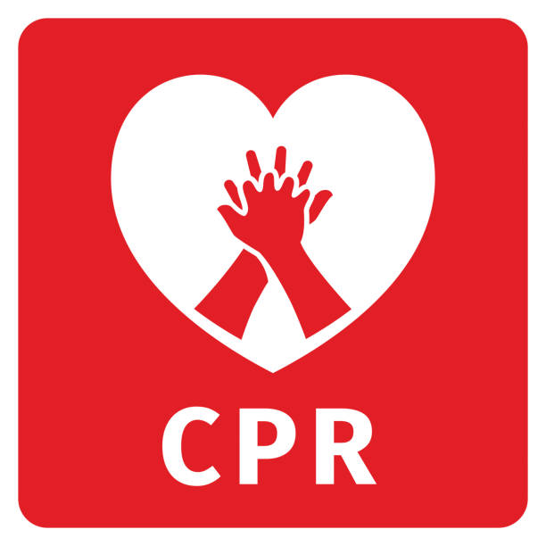 CPR symbol Cardiopulmonary resuscitation vector icon on red background. cpr stock illustrations