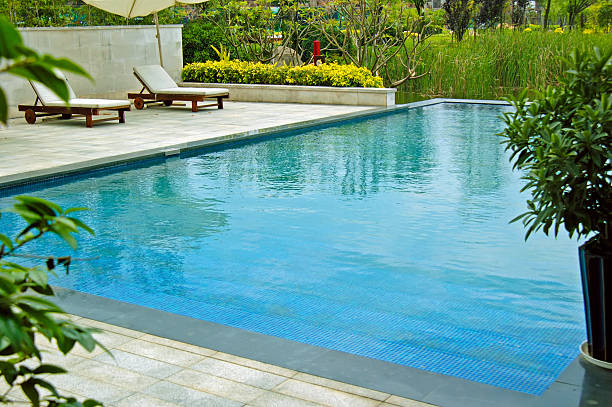 istock Chaise longue and swimming-pool 91783629