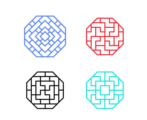 Chinese octagon window frame and symbol in vector Chinese octagon window frame and symbol in vector design octagon house stock illustrations
