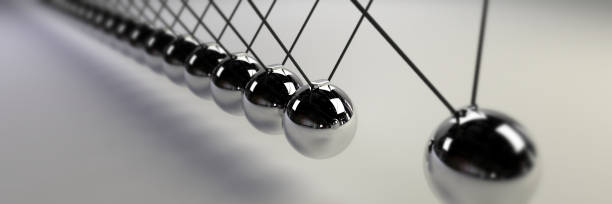 istock Newton cradle, cause and effect concept, steel infinity Newton's cradle (3d illustration banner) 917837774