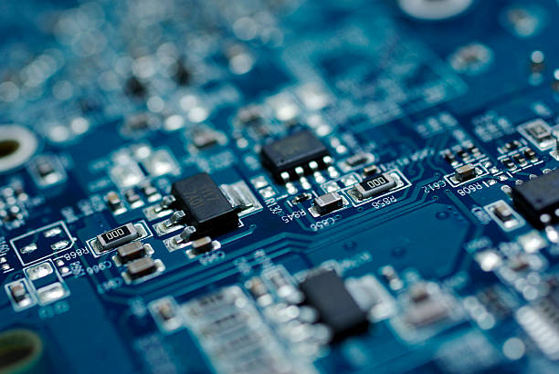 istock Close up photo of blue PC circuit board. 91784171
