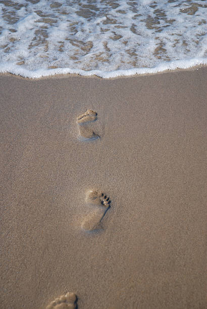 Footprints in the sand stock photo