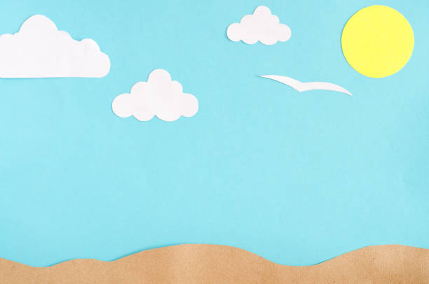 istock Summer background with  gulls and clouds. Paper cut. 917845506
