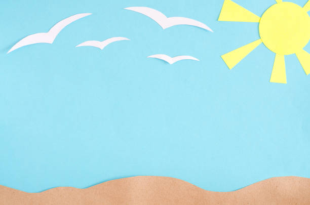 istock Summer background with  gulls and clouds. Paper cut. 917845654