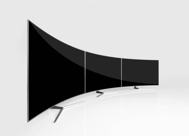 istock Group of UHD Curved Smart TV's On White Reflective Background 917845668