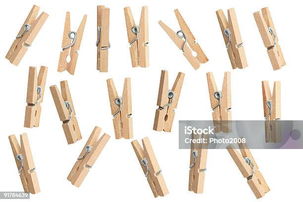 Clothespins To Clip Stock Photo - Download Image Now - Clothespin, Wood - Material, White Background