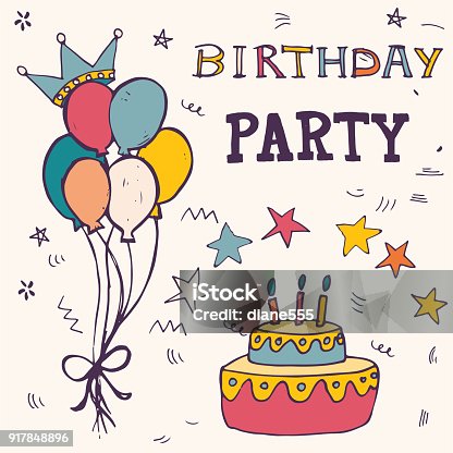 istock Hand Drawn Birthday Party Typography and Decoration 917848896