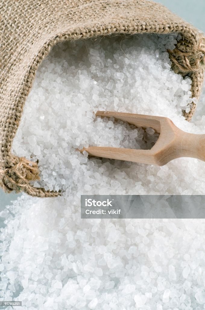 Meersalz in einem Jutesack - Lizenzfrei Extreme Nahaufnahme Stock-Foto
