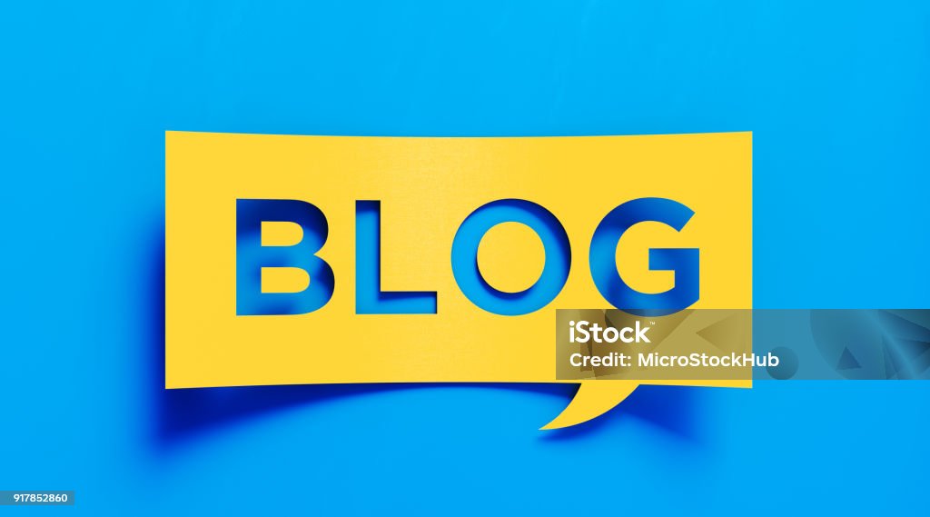 Blogging Concept - Yellow Blog Text  Over Blue Background Yellow blog text over blue background. Horizontal composition with copy space. Great use for blogging concepts. Blogging Stock Photo