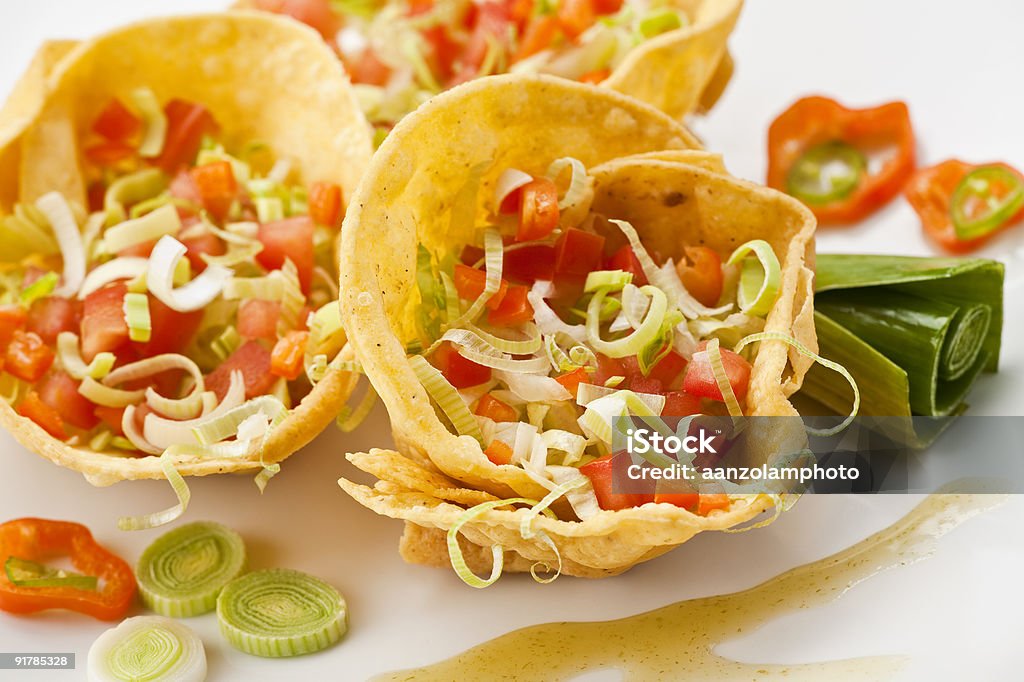 Mexican Tostada Baskets  Appetizer Stock Photo