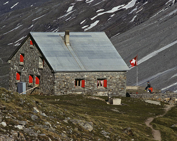 Swiss Alpine Club's Schonbiel Hut This picture was taken from Schonbiel Hut which is operated by the Swiss Alpine Club to accomodate hikers. Schonbiel Hut is located in the beautiful meadows above the town of Zermatt in Valais Canton in Switzerland. jeff goulden switzerland stock pictures, royalty-free photos & images